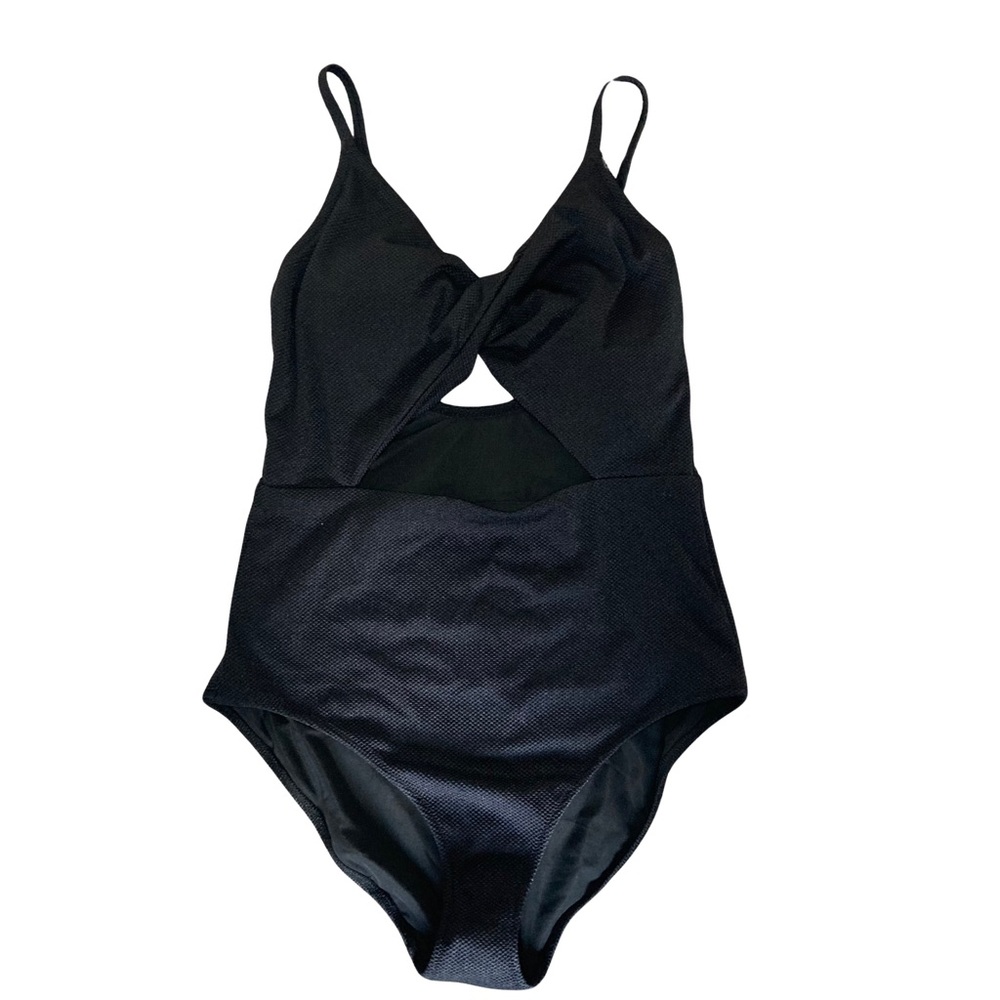 NWT Aerie Black Textured Twist Front Cut Out One Piece Swimsuit